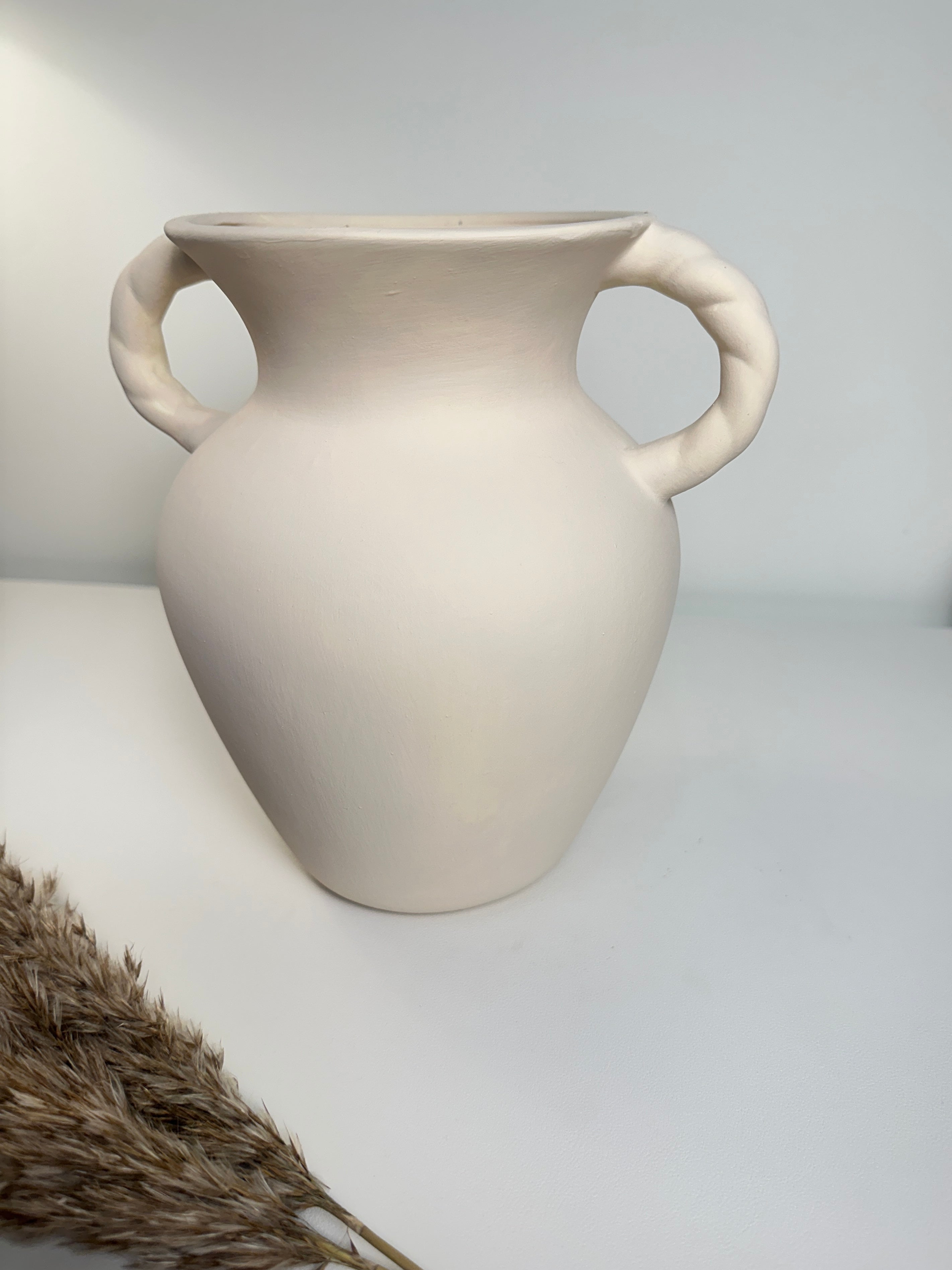 Minimalist Hand-Painted Ceramic Textured Vase 9" - Cream White
