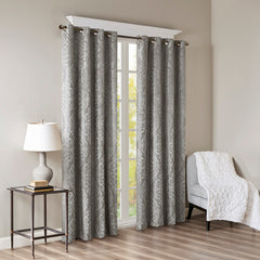 50x84" Knitted Jacquard Damask Total Blackout Grommet Top Curtain Panel - Charcoal