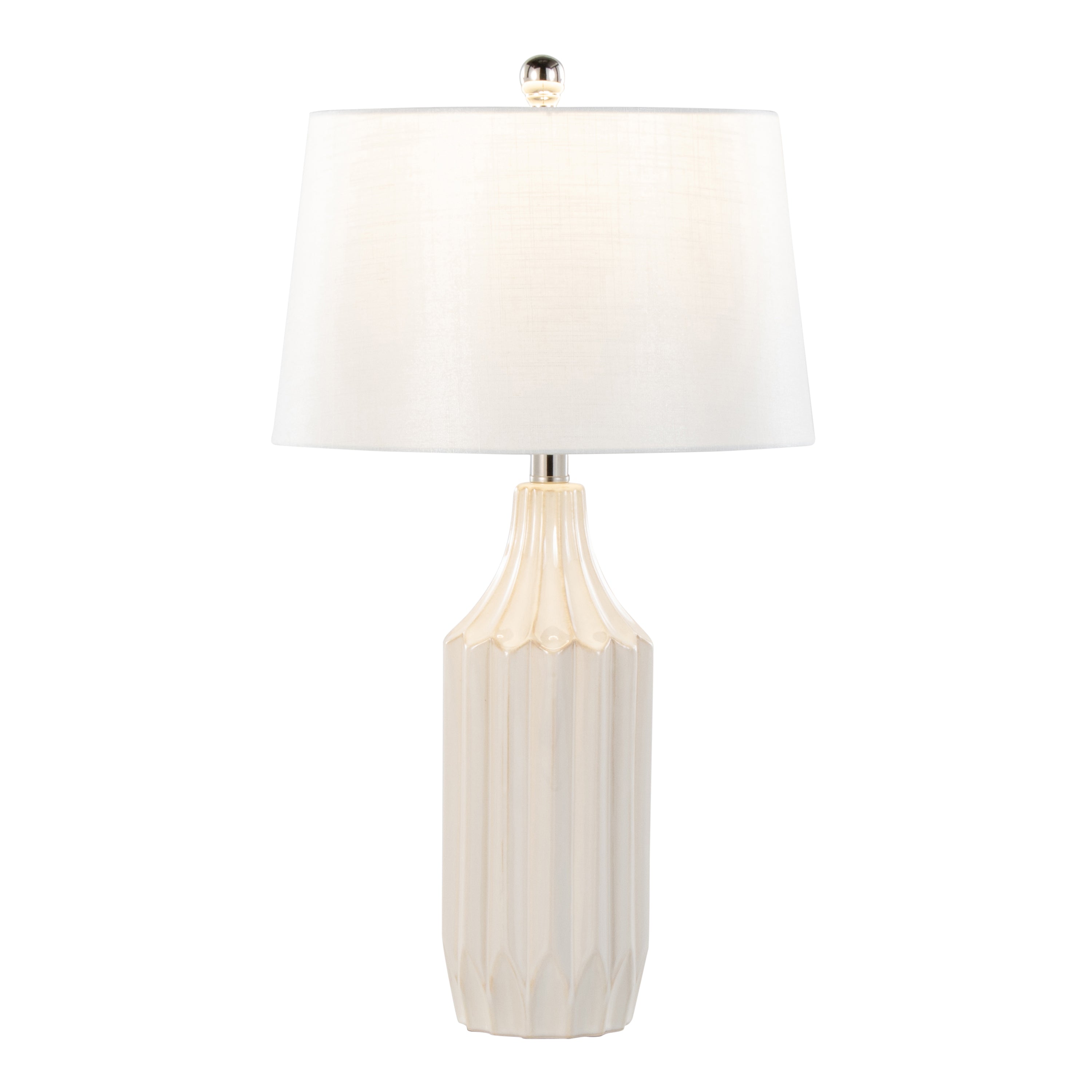 23" Contemporary Table Lamp in Gloss Cream Ceramic with White Shade