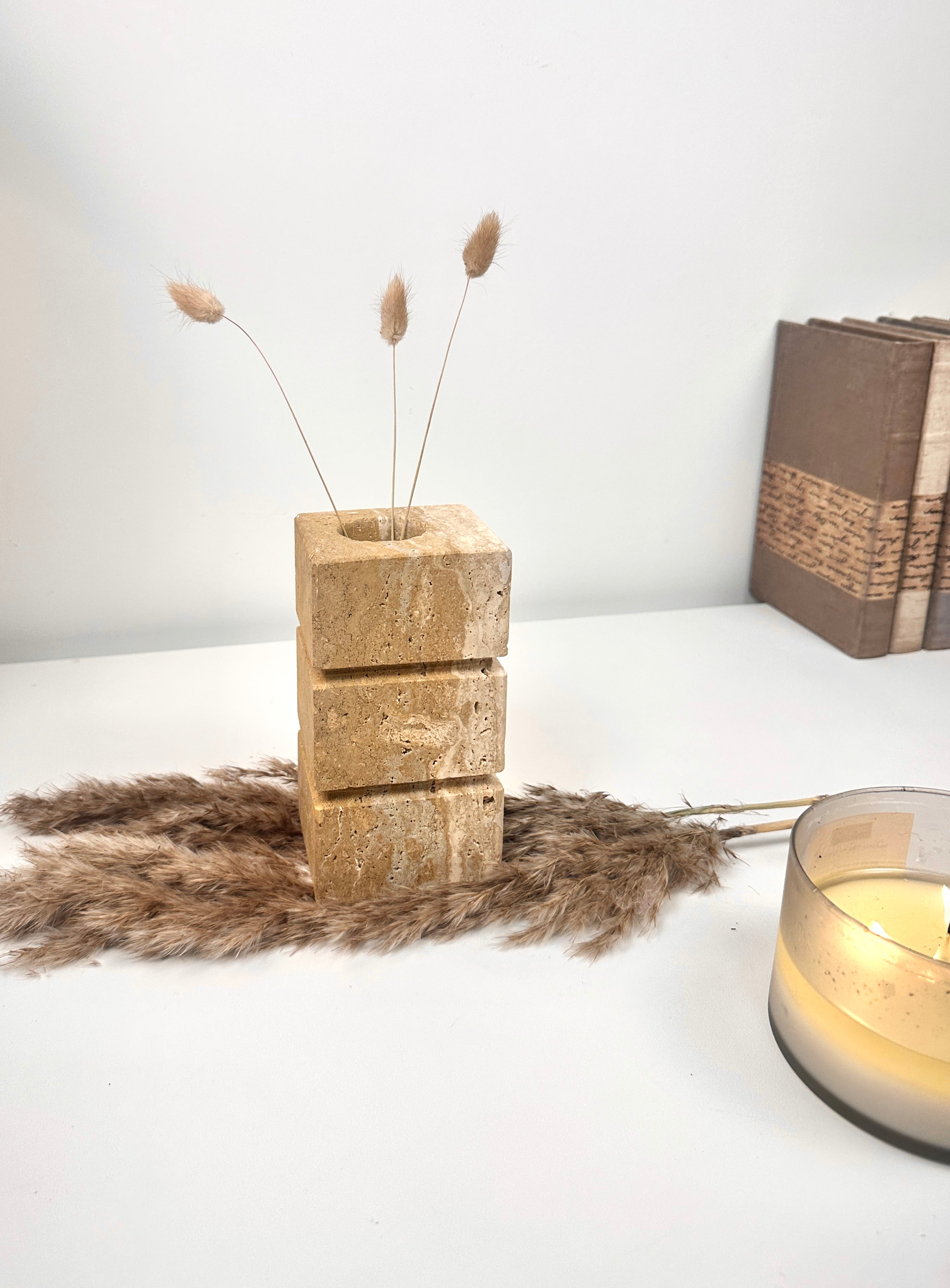 Handcrafted Organic Natural Stone Vase 6“ - Beige & Tan