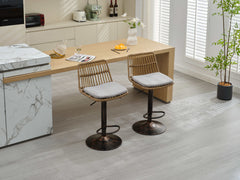 Set of 2 Rattan Bar Stool, 360 Swivel Bar Chair, Counter Height Chair with Footrest - Grey