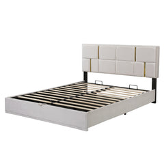 2-Pieces Bedroom Sets: Queen Size Upholstered Platform Bed + Storage Ottoman - Beige