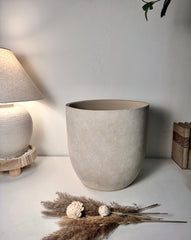 13.5" Minimalist Hand-Painted Planter Pot with Drainage Hole - Cream Ash