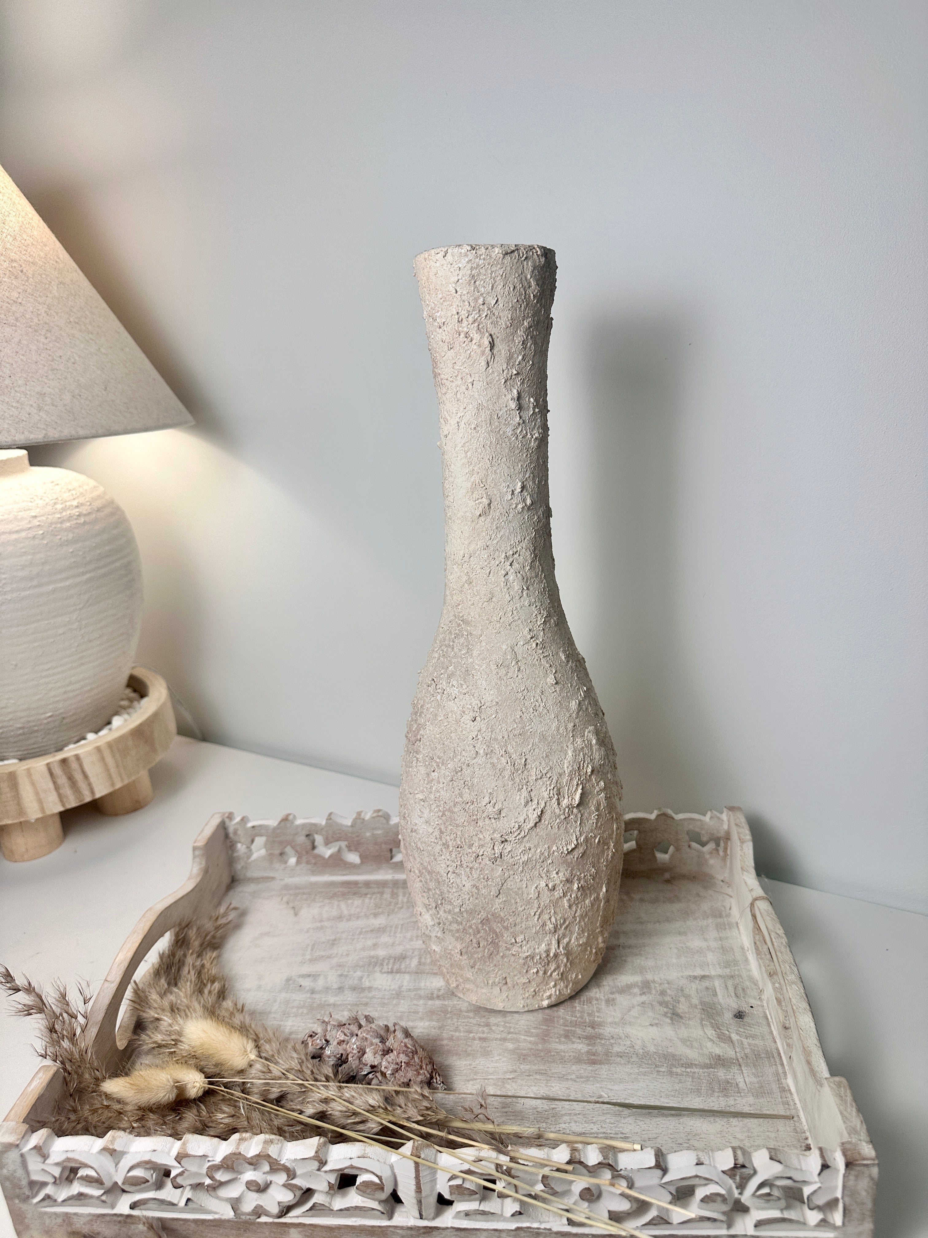 Minimalist Textured Hand-painted Ceramic Decorative Vase 18" tall - Cream wash