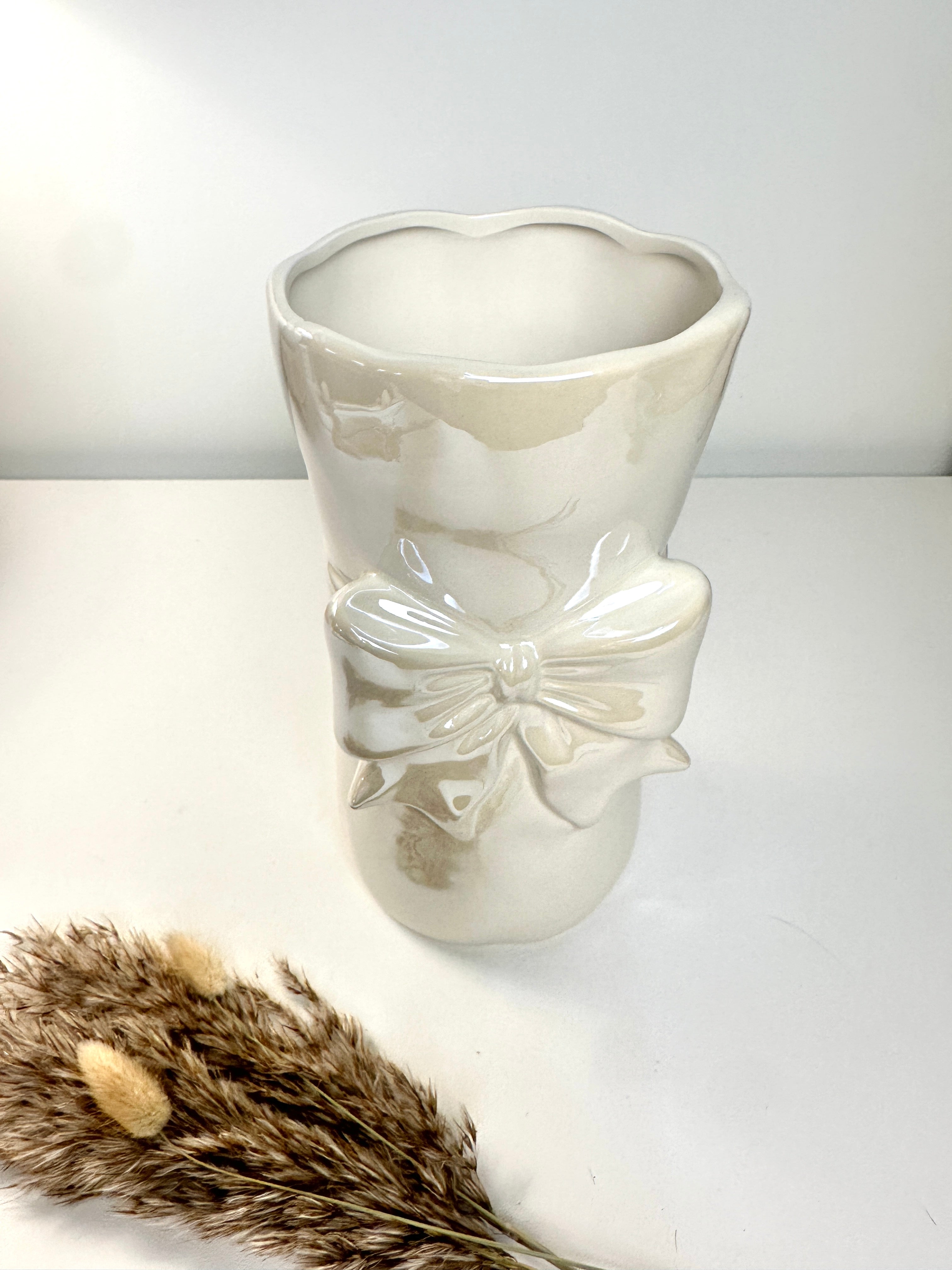 Bow Ceramic Vase with Bow 8” tall