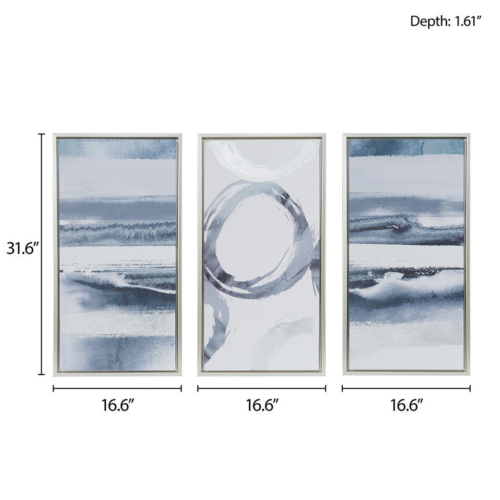 Surrounding Silver Foil Abstract 3-piece Framed Canvas Wall Art Set - Grey & Blue