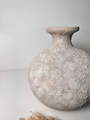 Rustic Hand-Painted Ceramic Round Bottle Vase 11" tall - Beige Wash