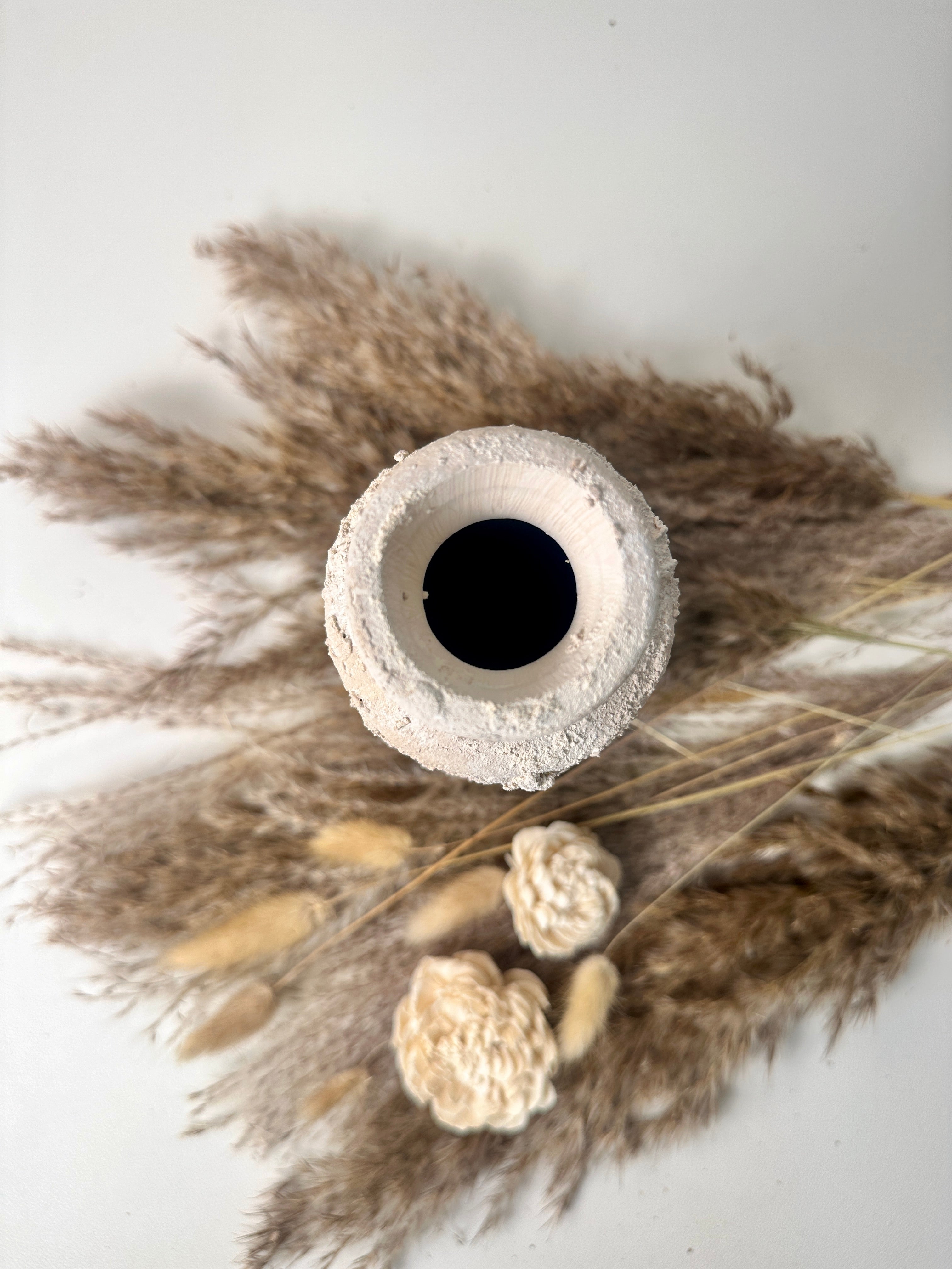 Minimalist rustic hand-painted textured small vase 8“ tall- Cream Sand wash