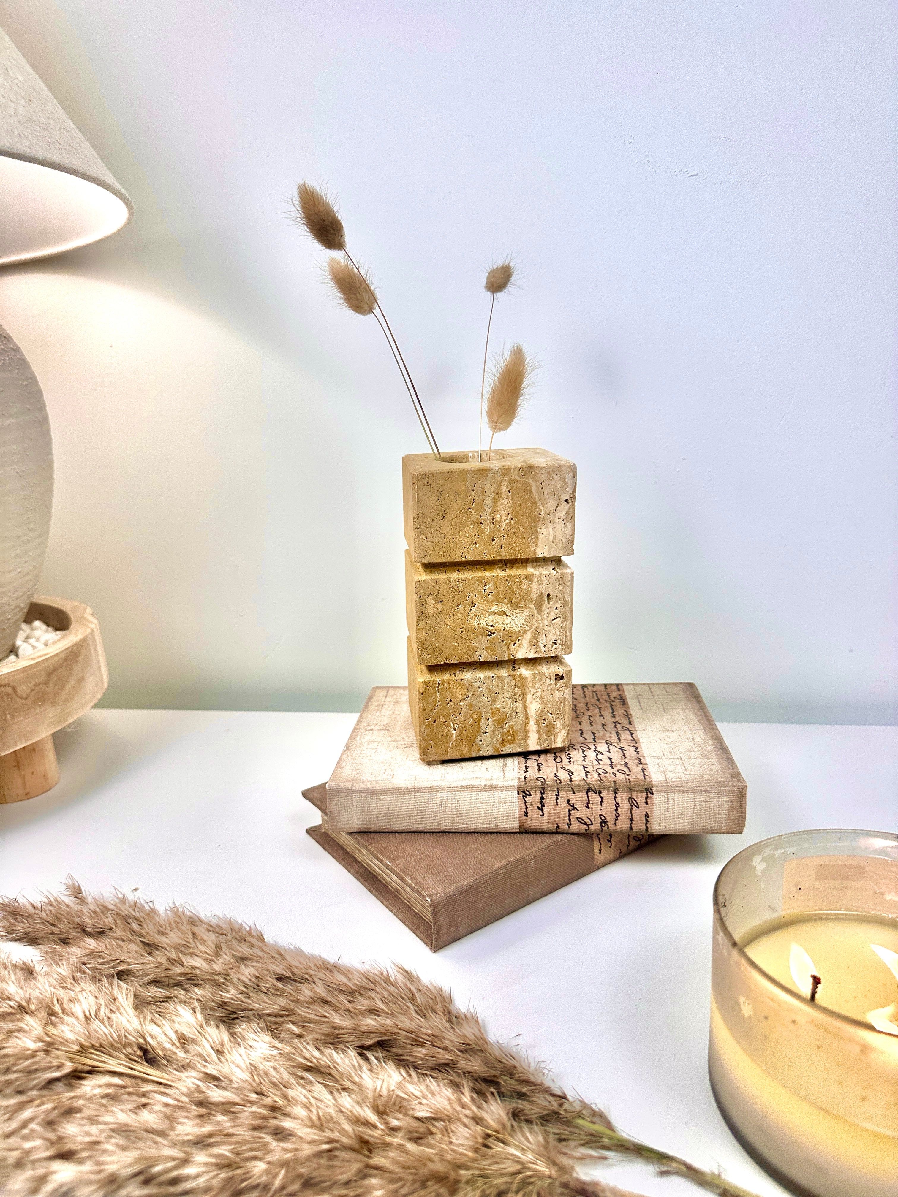 Handcrafted Organic Natural Stone Vase 6“ - Beige & Tan