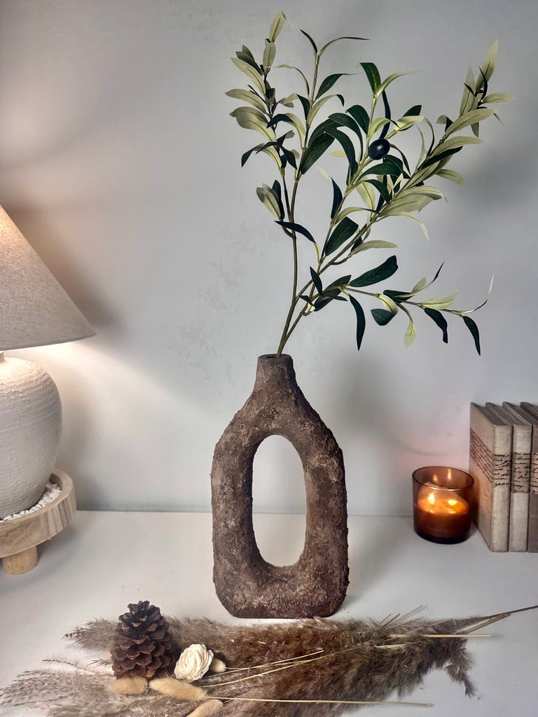 Rustic Tree Style Wood Vase Textured Handcrafted 14" tall - Dark Brown Wash