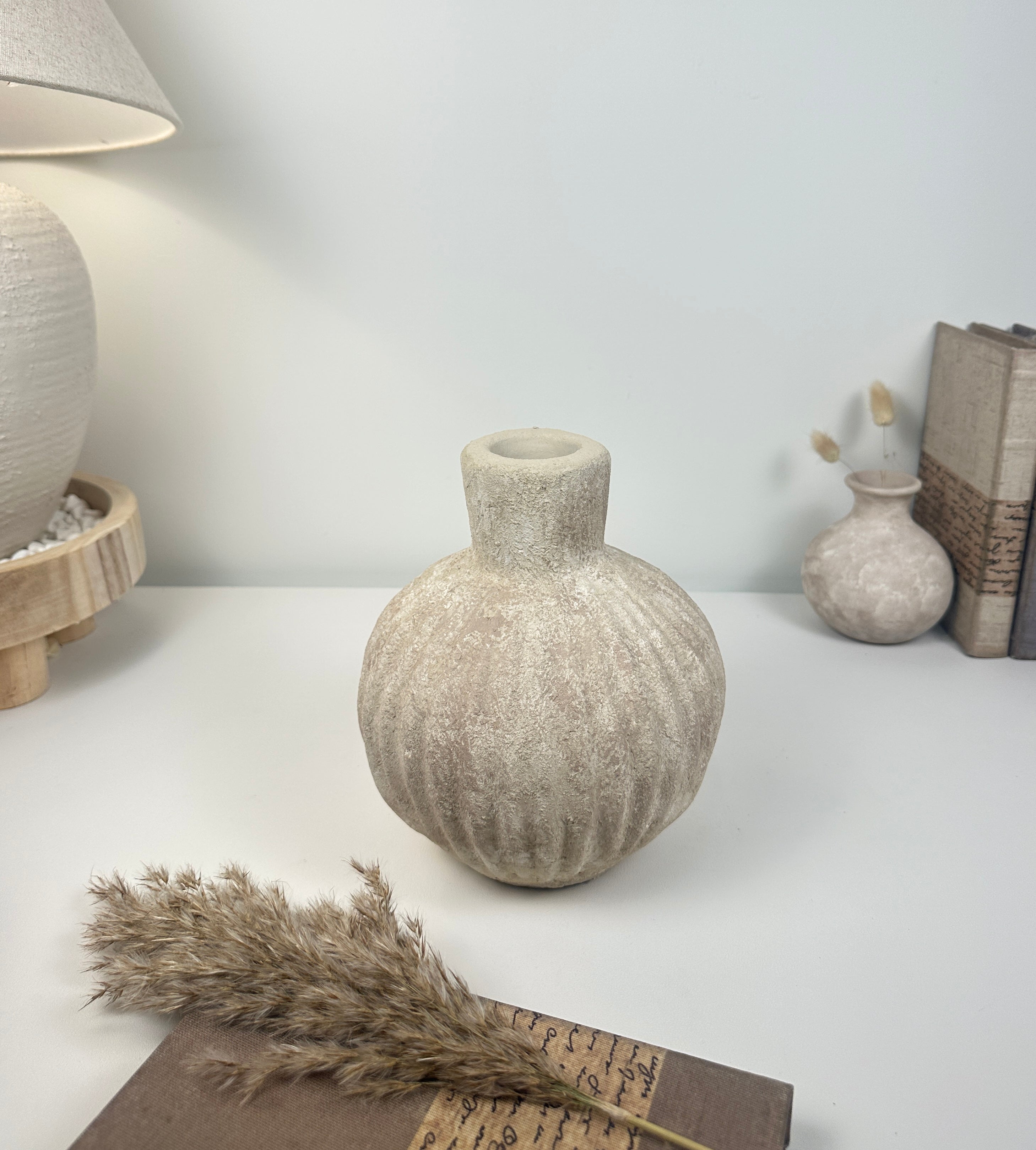 Handmade Decorative Ceramic Vase 8” tall - beige washed