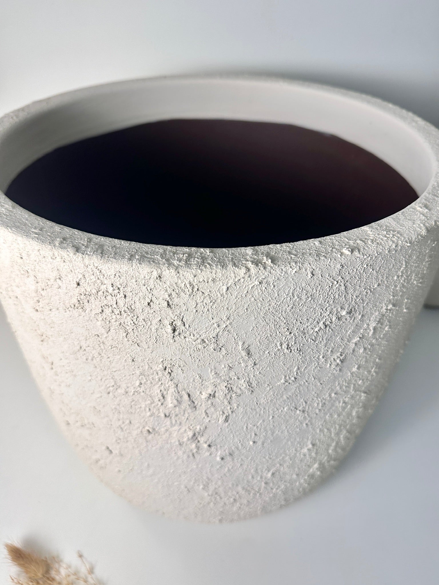 Minimalist Hand-Painted & Textured Planter Pot 14" tall with drainage hole one time creation - Cream