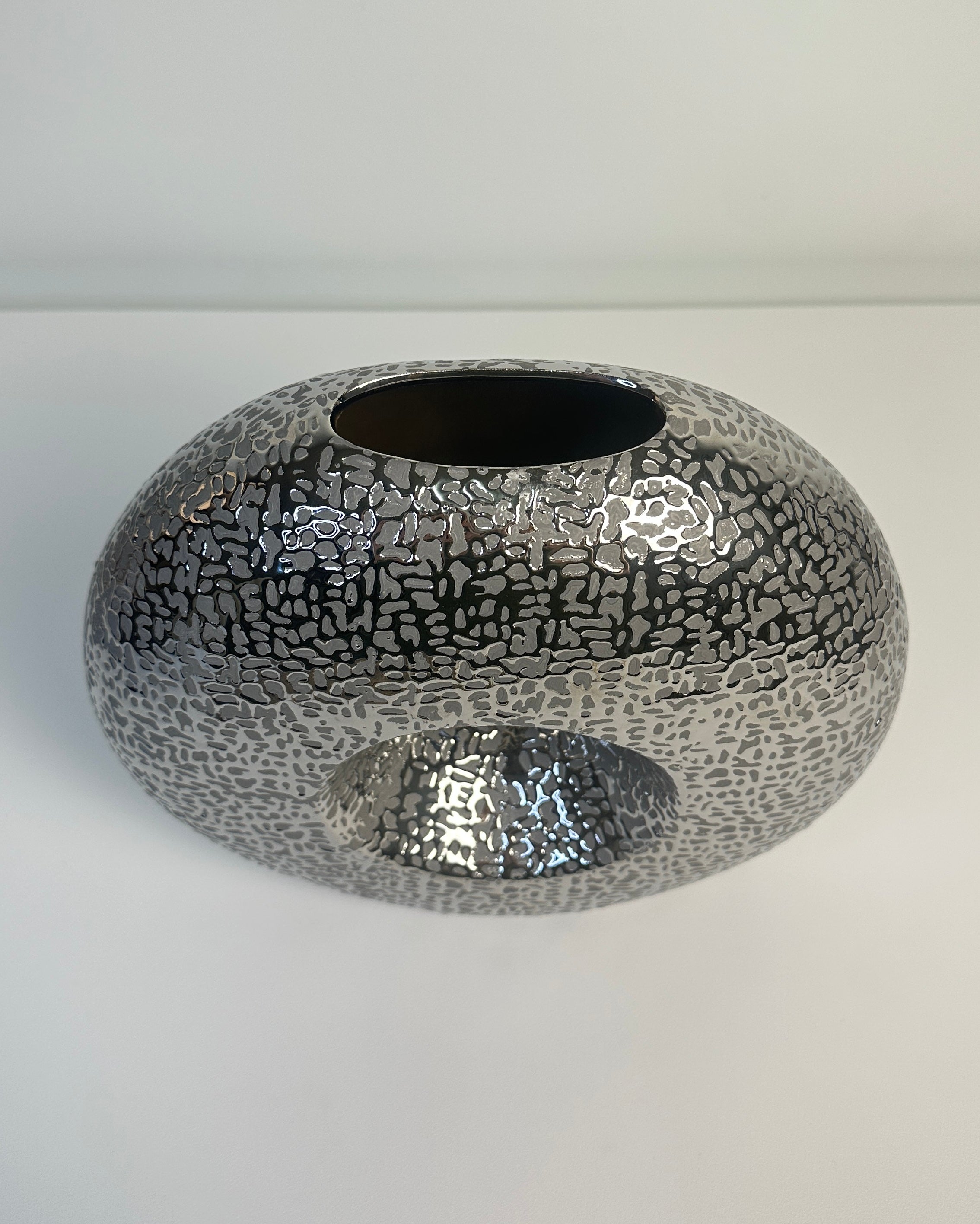 Modern Donut Silver Vase 10 inch tall