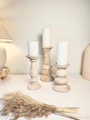 Set of 3 // Modern Ceramic Beige Washed Candle Holders (tall 7", medium 6", small 5")