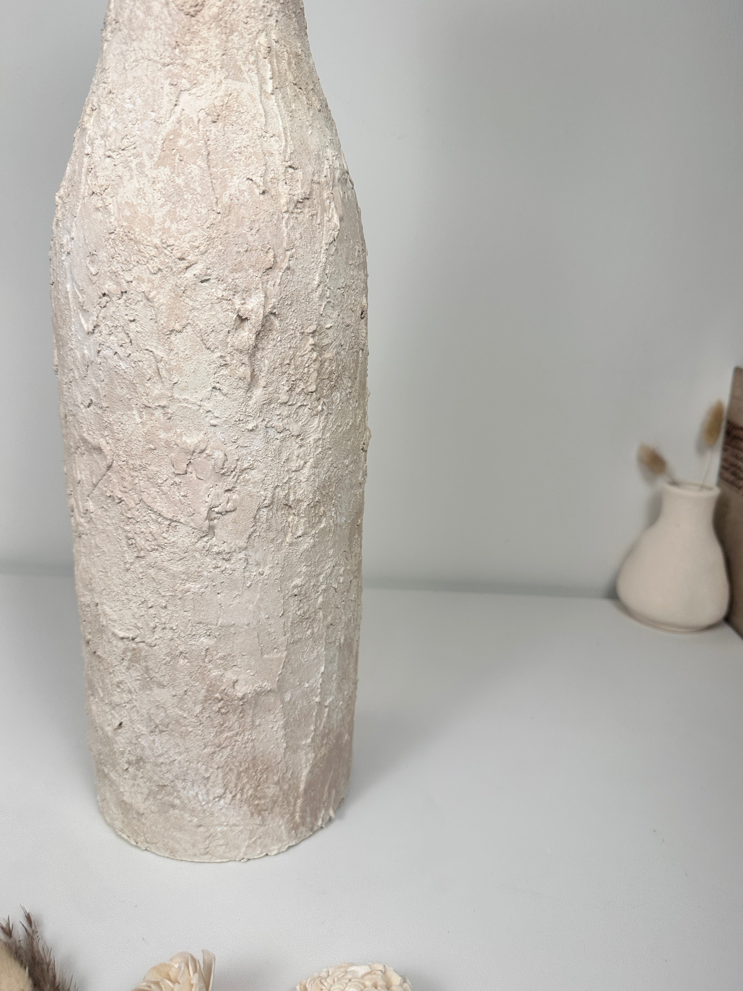 Minimalist Art Piece Floor Vase 19.5" tall - textured and hand-painted - off white