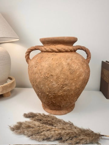 Stunning Roman Style Ceramic Vase Textured and Hand-Painted 15" tall - Brown Terracotta Color