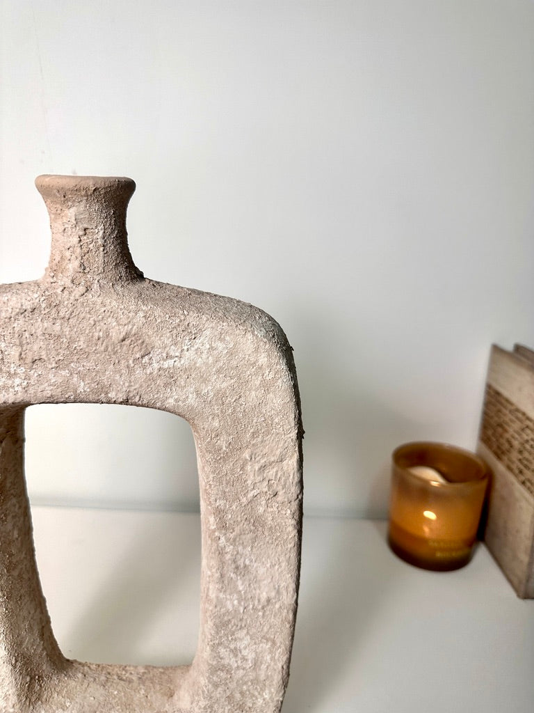 Rustic Hand-Painted Textured Vase 10" tall - Beige Wash