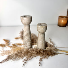 Set of 2 Marble Candle Holders (6x2x2" 8x2x2")  - Beige Brown