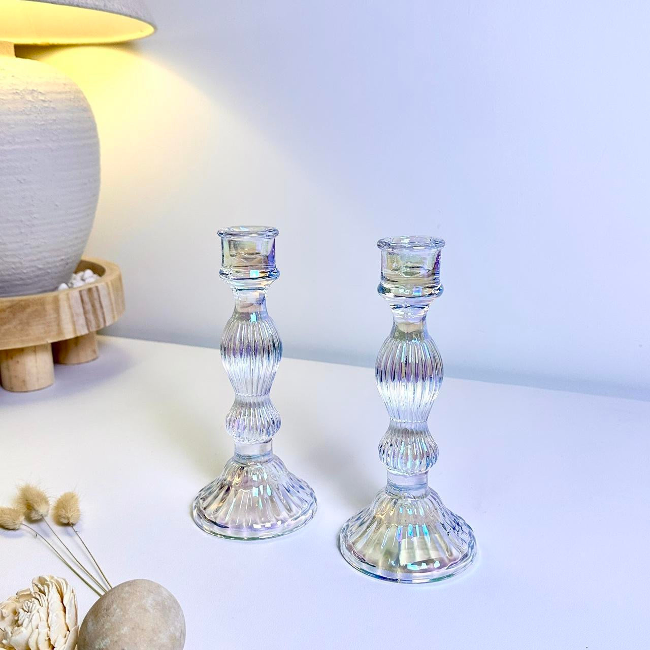 Elegant Iridescent Candle Holder Set of 2