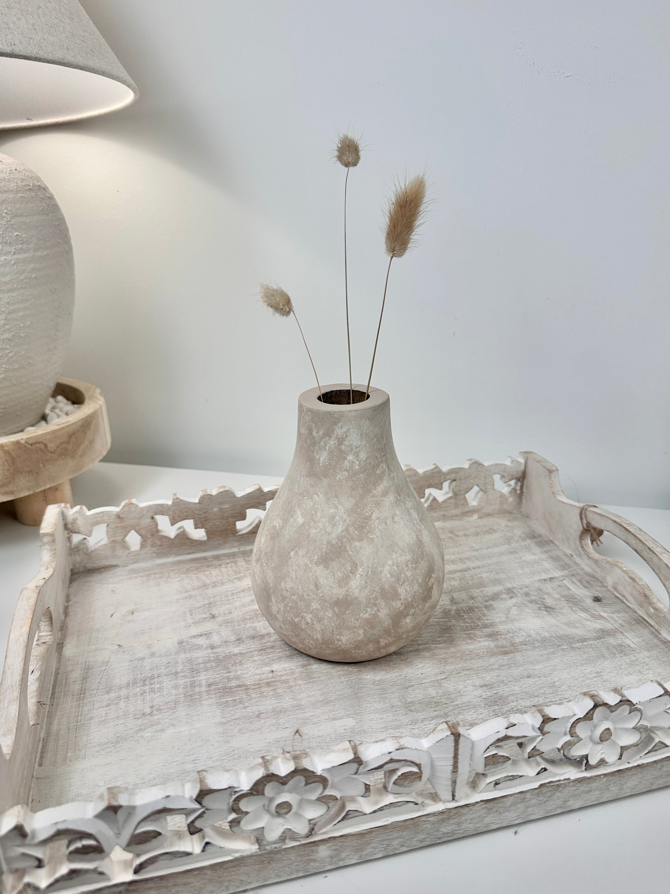 Beige Washed Wood Small Vase 6.5" tall