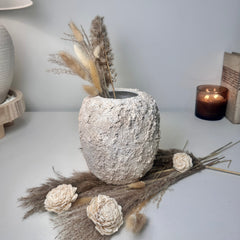 Minimalist Hand-Painted Textured Ceramic Round Vase 7" tall - cream sand wash