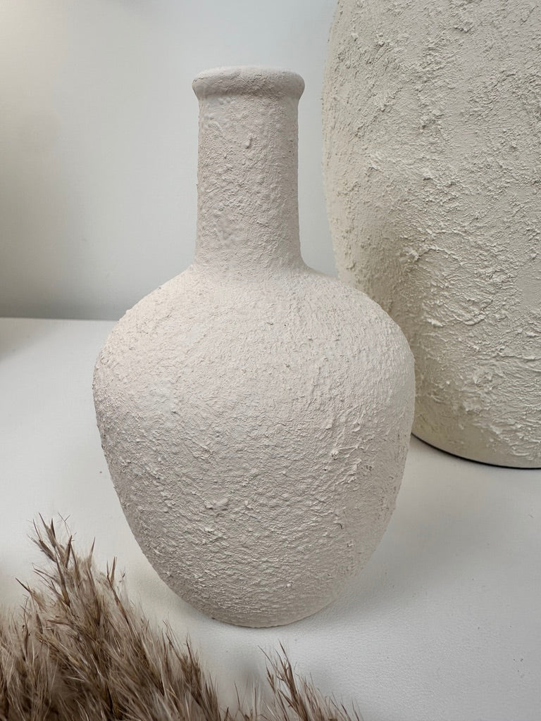 Set of 3 minimalist vases - hand painted and textured - off white