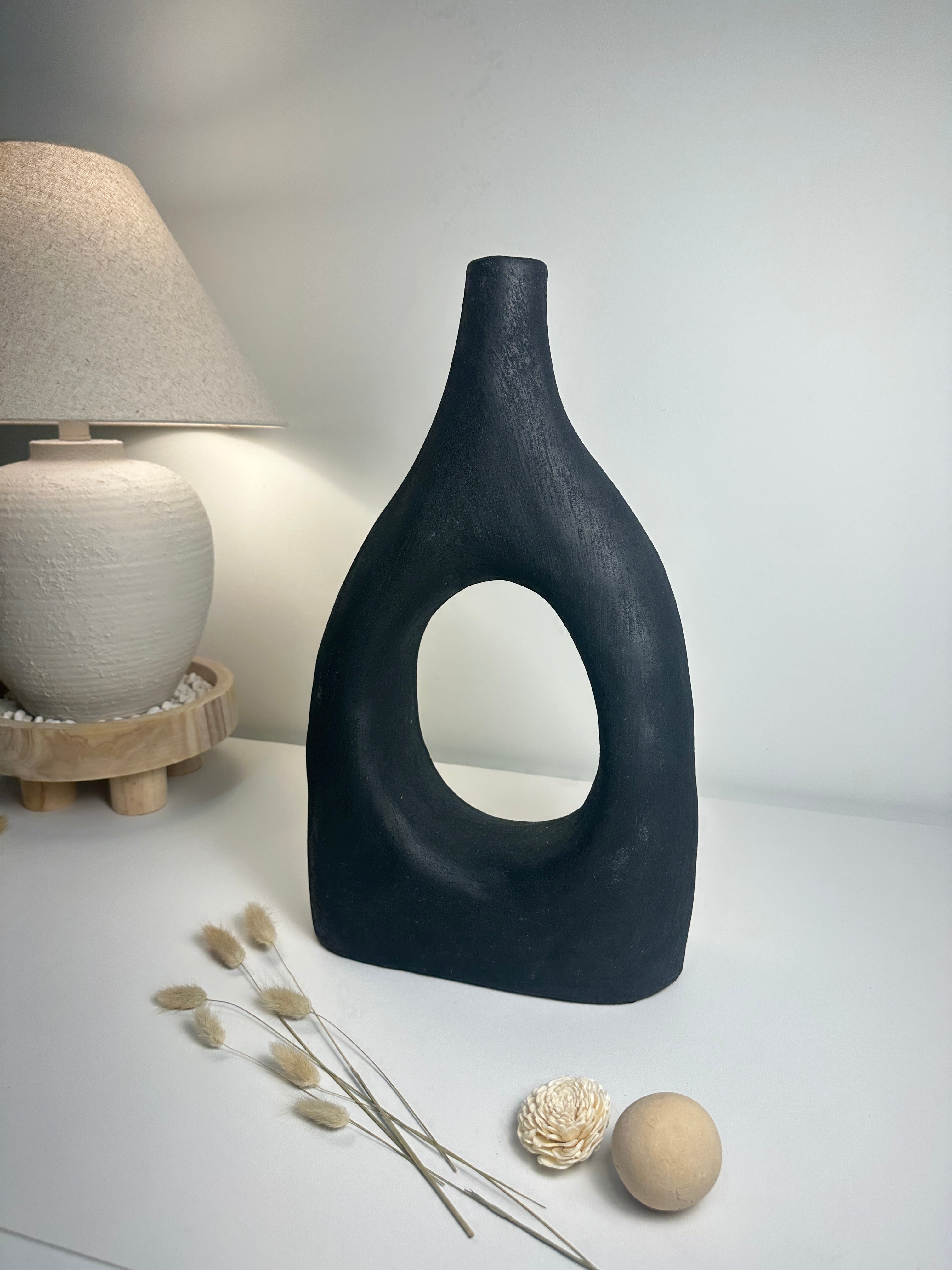 Modern Art Deco Minimalist Metal Vase 18" Black