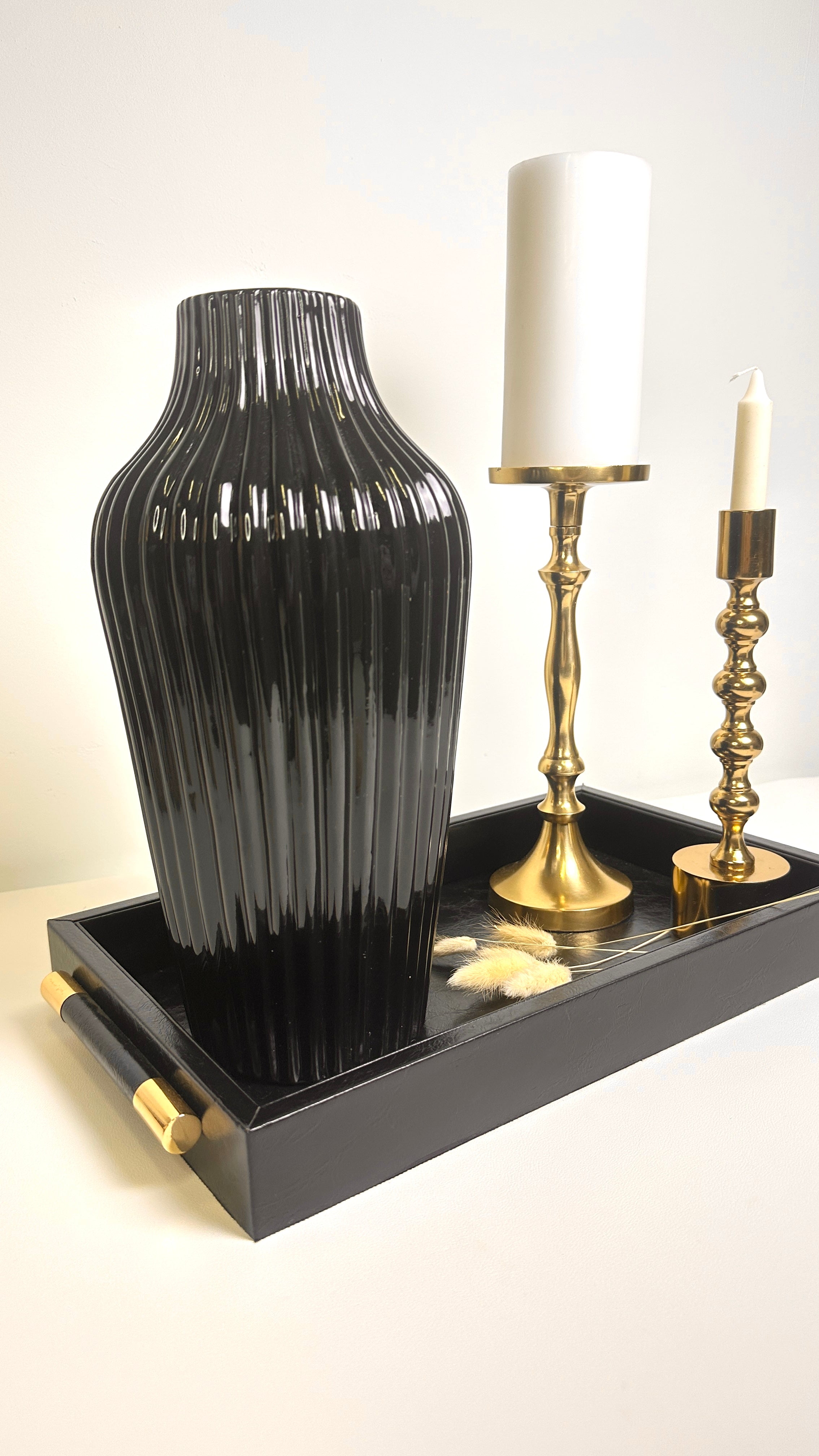 Elegant Black Glossy Vase 13 in tall