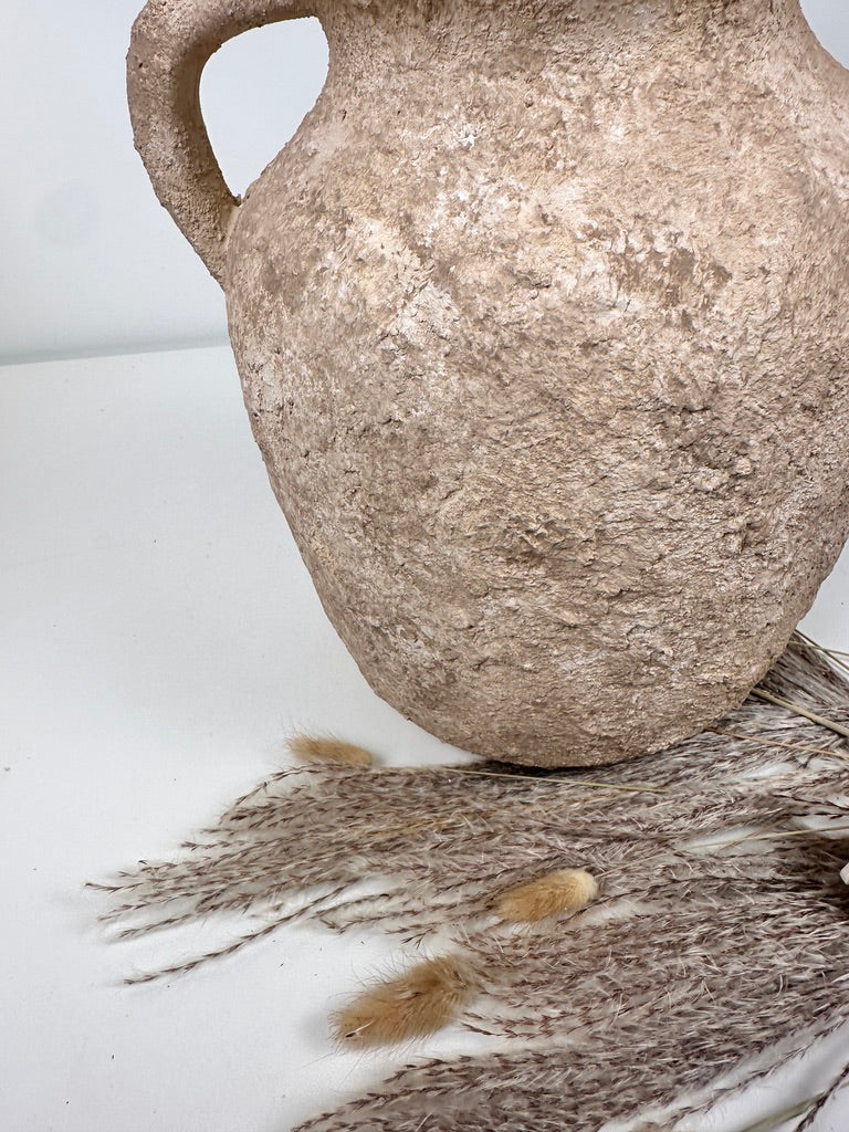 Rustic Minimalist Textured Hand-painted 10.5" tall - Light Beige wash