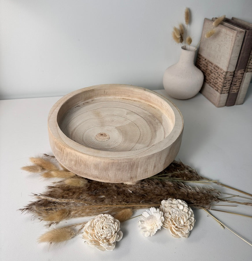 Boho Minimalist Rustic Paulownia Wood Tray 10" long- Beige
