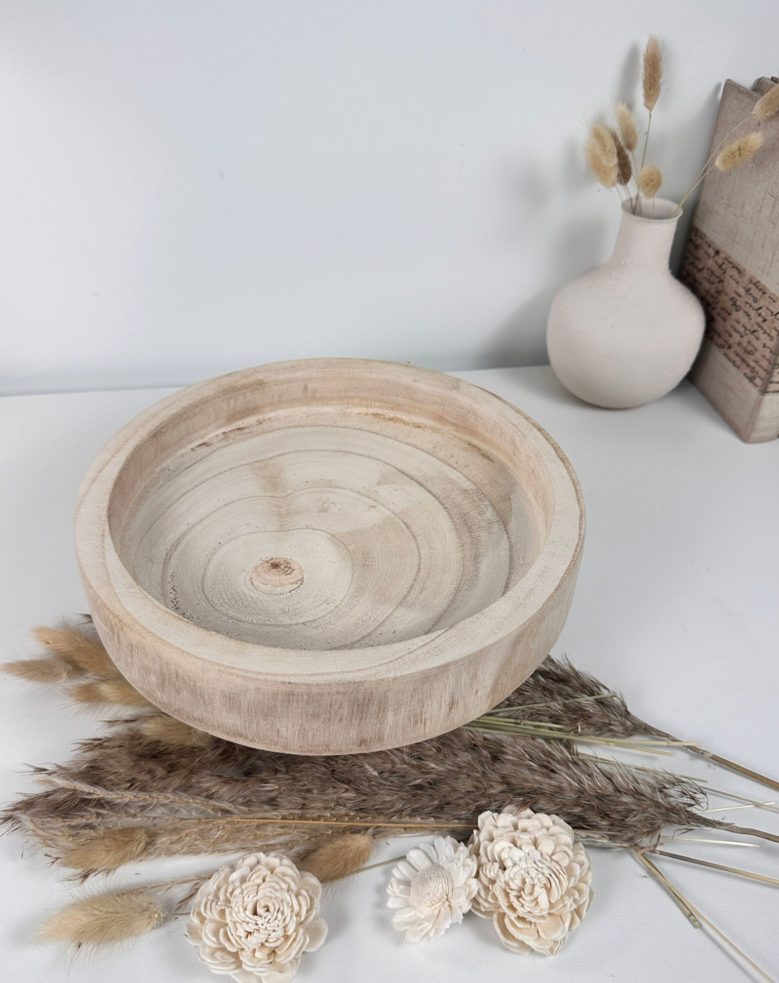 Boho Minimalist Rustic Paulownia Wood Tray 10" long- Beige