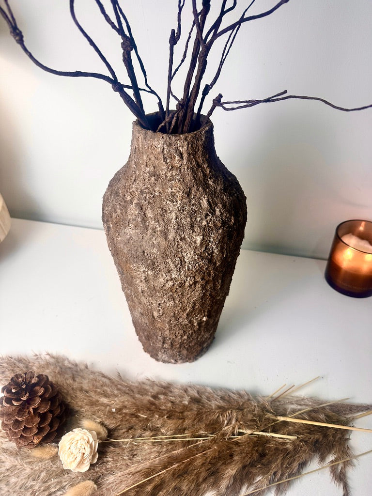 Rustic Tree Style Textured Hand-Painted Ceramic Vase 13" tall - Dark Brown