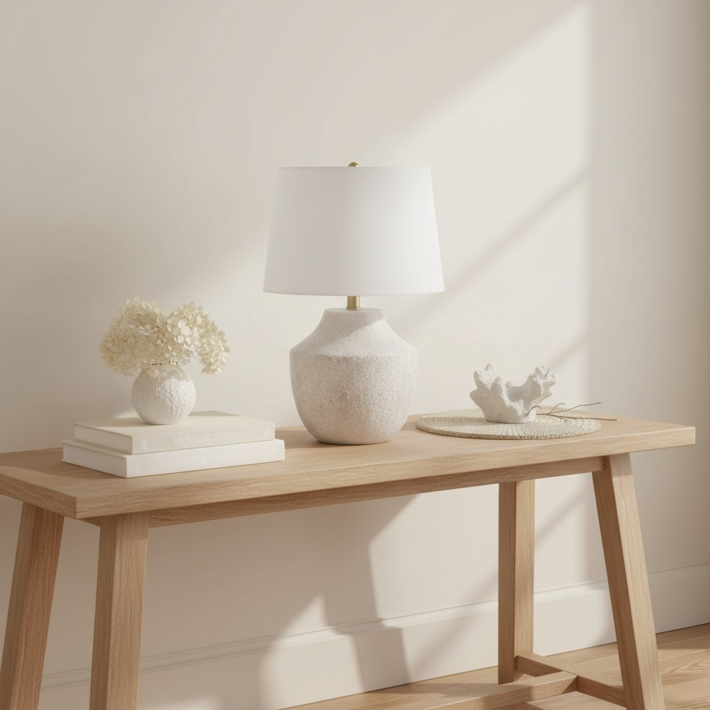 Lighting, 20"h, Table Lamp, Cream Concrete, Ivory / Cream Shade, Modern