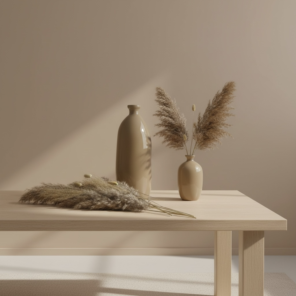 Contemporary Spanish Handcrafted Decorative Glass Vase, Tan, Modern Cylindrical Design 14"