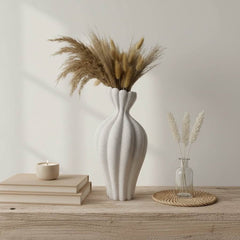 Stone Flower Vase with Stripes - Sand 14"