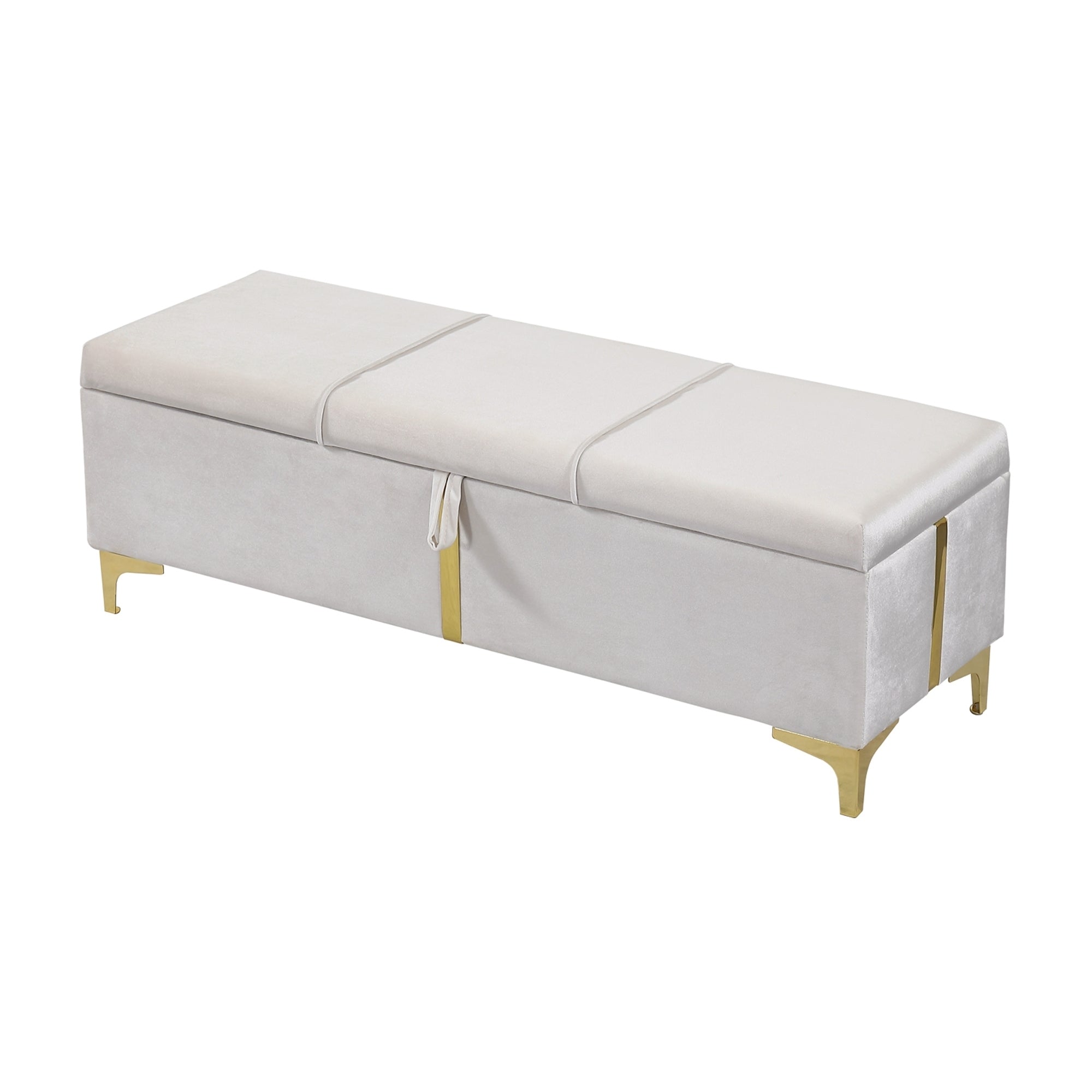 2-Pieces Bedroom Sets: Queen Size Upholstered Platform Bed + Storage Ottoman - Beige