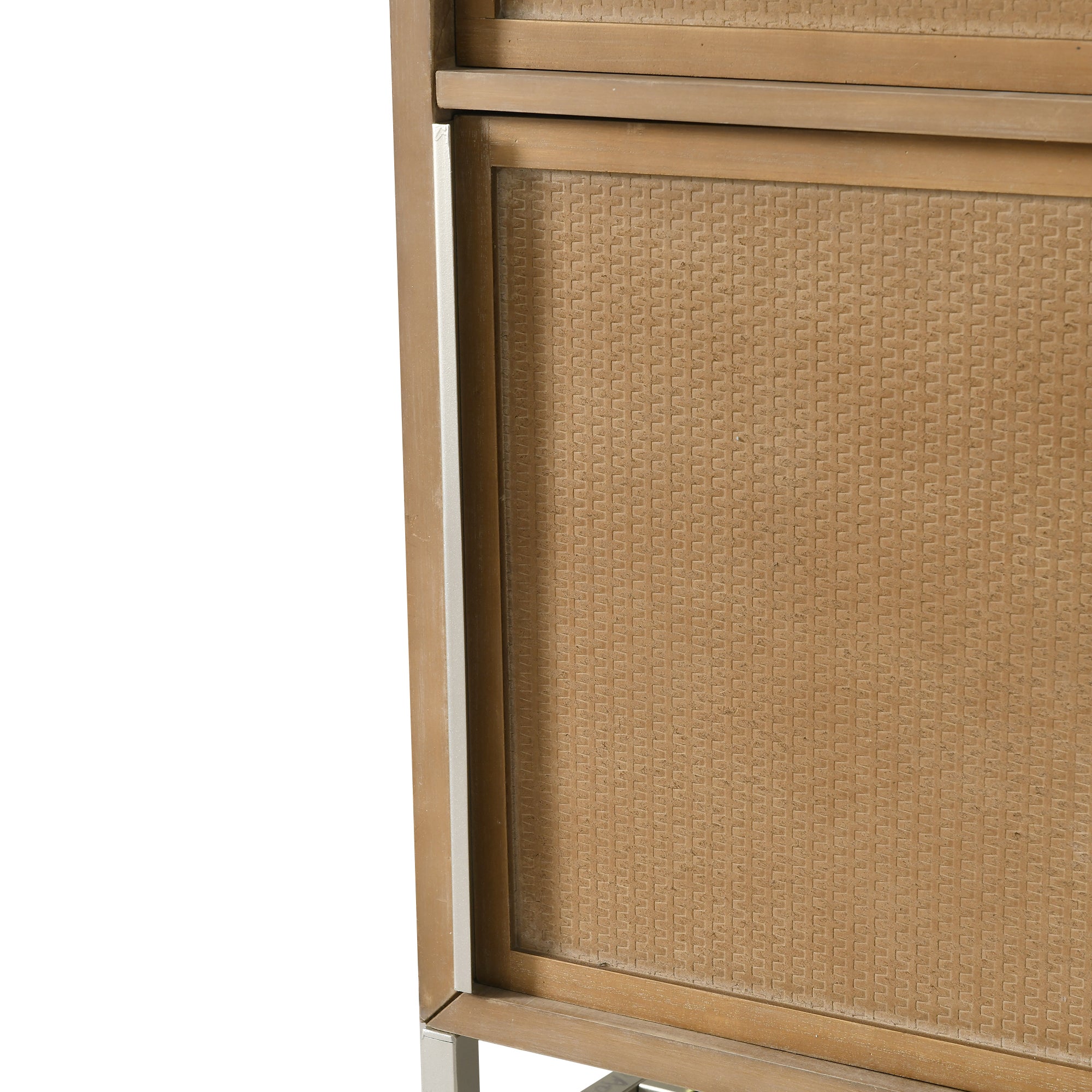 Handwoven End Table with Drawer, Cabinet, and Artisanal Wood Finish - No Assembly Required