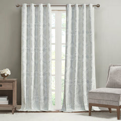 50x95" Knitted Jacquard Paisley Total Blackout Grommet Top Curtain Panel - White