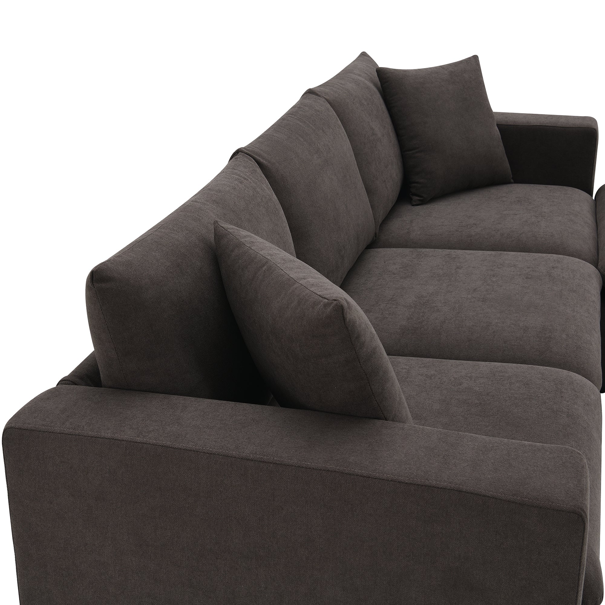 100.4x64.6" Modern Sectional Sofa, L-Shaped Couch Set With 2 Free Pillows, 4-Seat Polyester Fabric Couch Set With Convertible Ottoman - Dark Brown