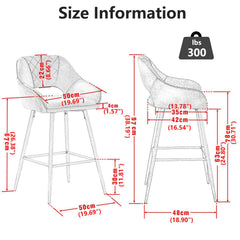 Bar Stools Set of 2 Leather Brown Breakfast Dining Bar Stools Fixed Height Bar Chairs with Metal Frame and Footrest
