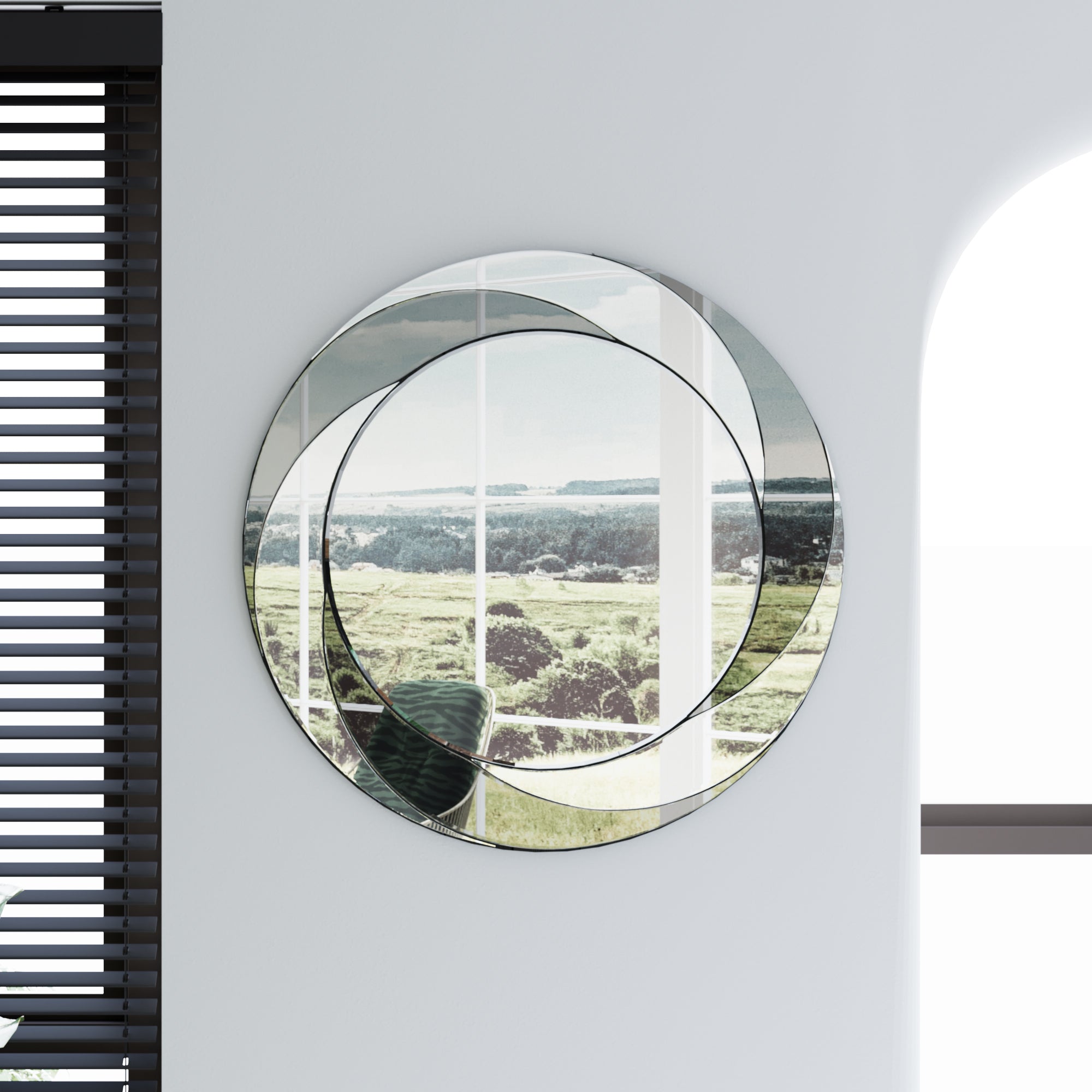 Wall-Mounted Silver Decorative Round Mirror 24 inch