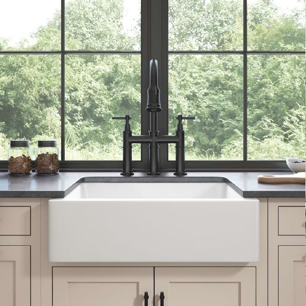 Bridge Kitchen Faucet with Pull-Down Sprayhead in Spot - Matte Black
