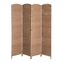 6' Tall Wicker Weave 4 Panel Room Divider Privacy Screen - Natural