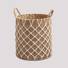 Round Water Hyacinth Woven Laundry Basket with Handles - 15" x 15" x 18.5" - Natural Brown