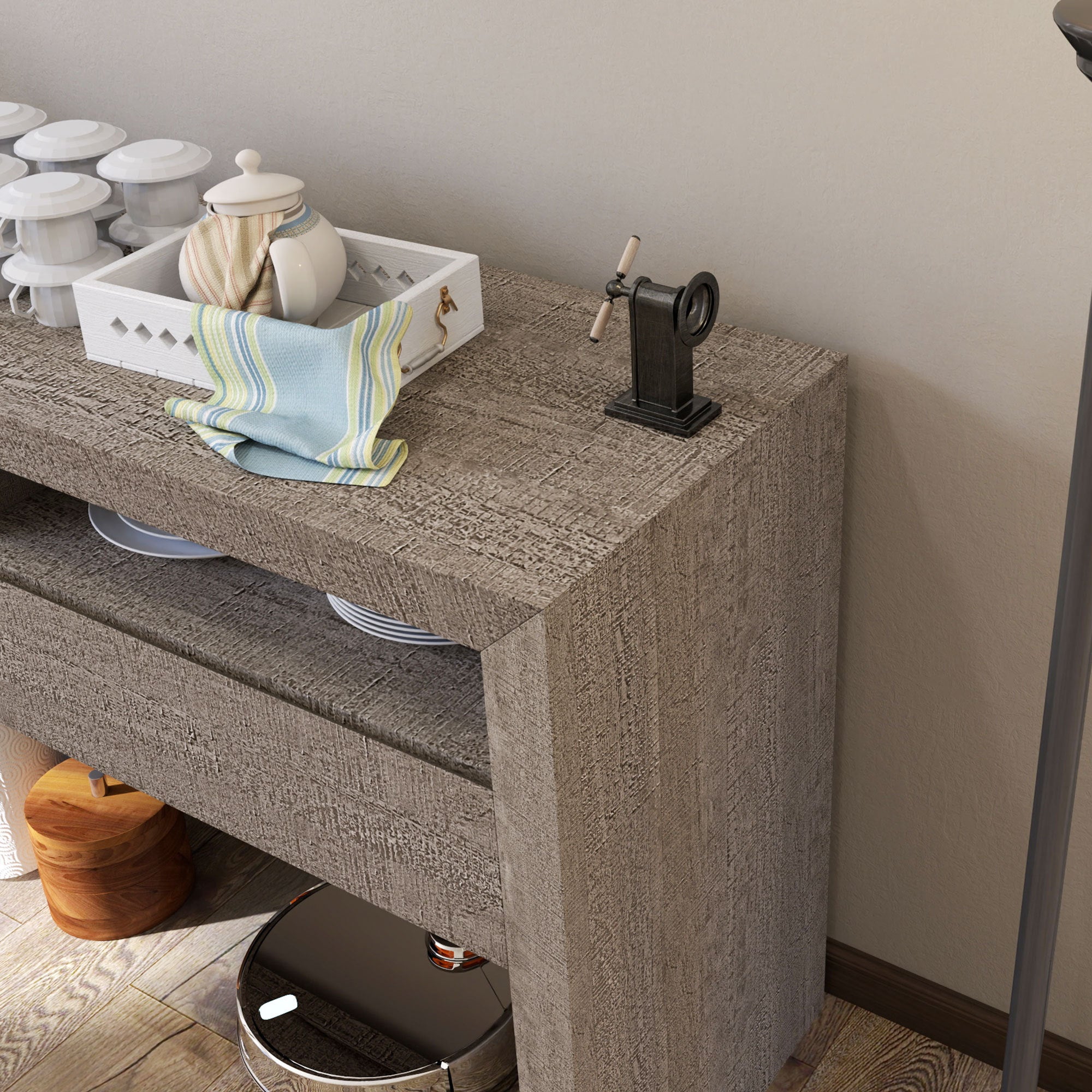 Buffet Storage Cabinet Sideboard Farmhouse Server with 2 Drawers and 2 open Storage Console Table for Kitchen, Dining Living Room Cupboard - Grey