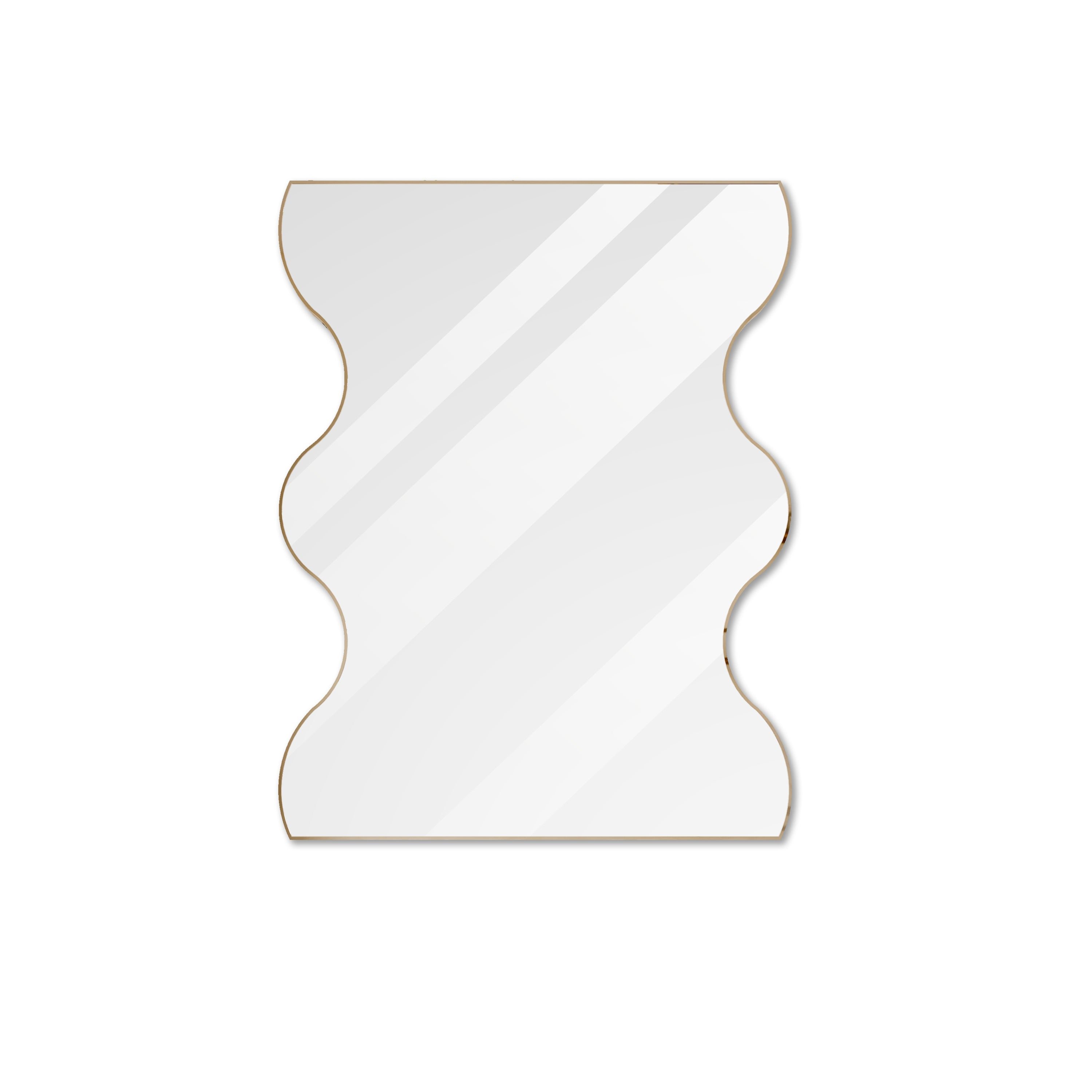 Wall Mirror 30x35 Inch Golden Rectangular Mirror with 2 Wavy Sides Metal Framed Mirror
