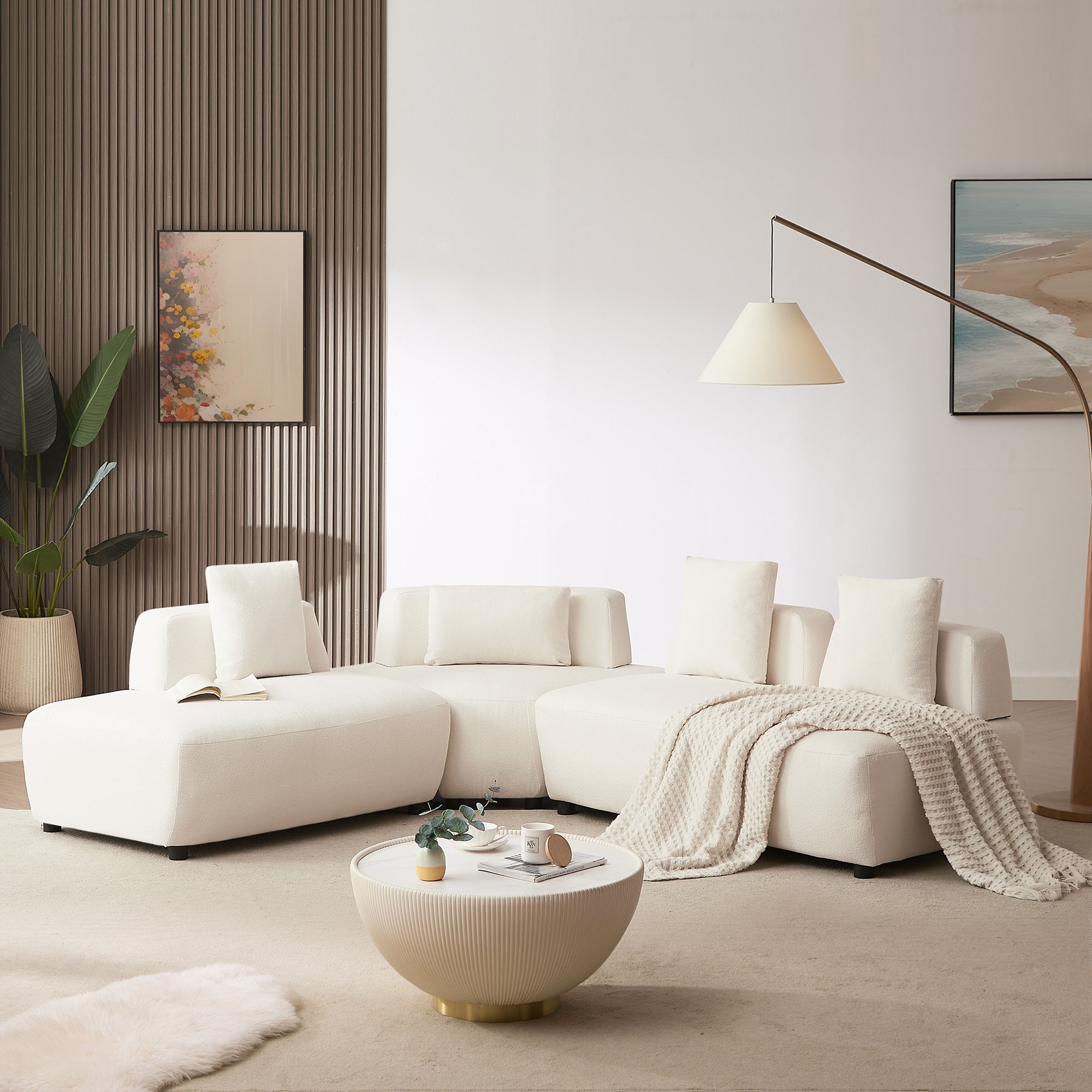 Contemporary 3-piece Sectional Sofa Free Convertible sofa with Four Removable Pillows - Beige