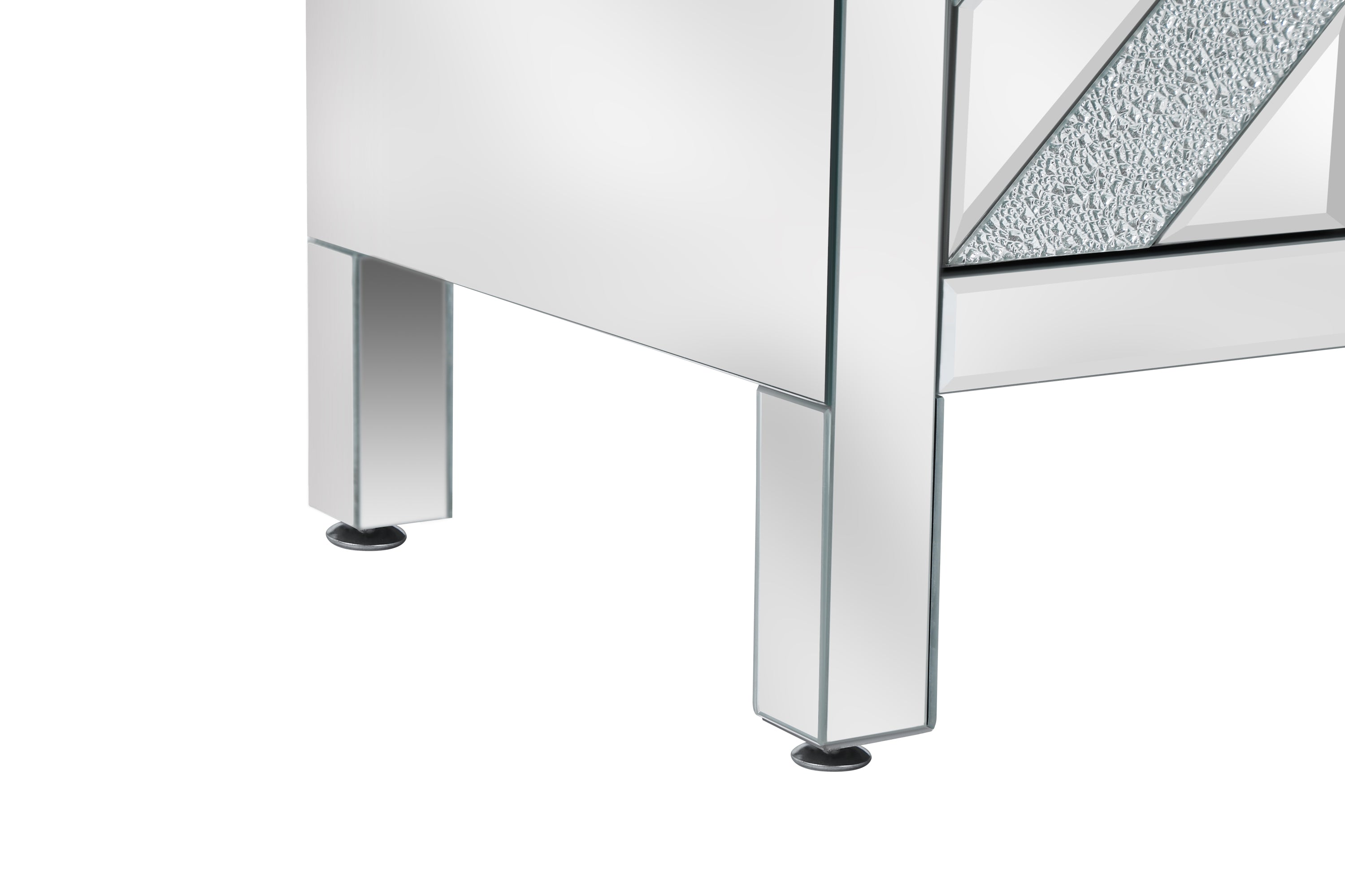 Cabinet with Mirror Trim and M Shape Design, Silver