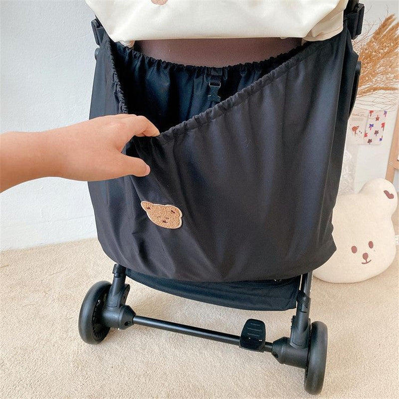 Baby Stroller Organizer Bag, White Waterproof Nylon Storage Pouch with Cute Bear Design, Universal Hanging Diaper Caddy