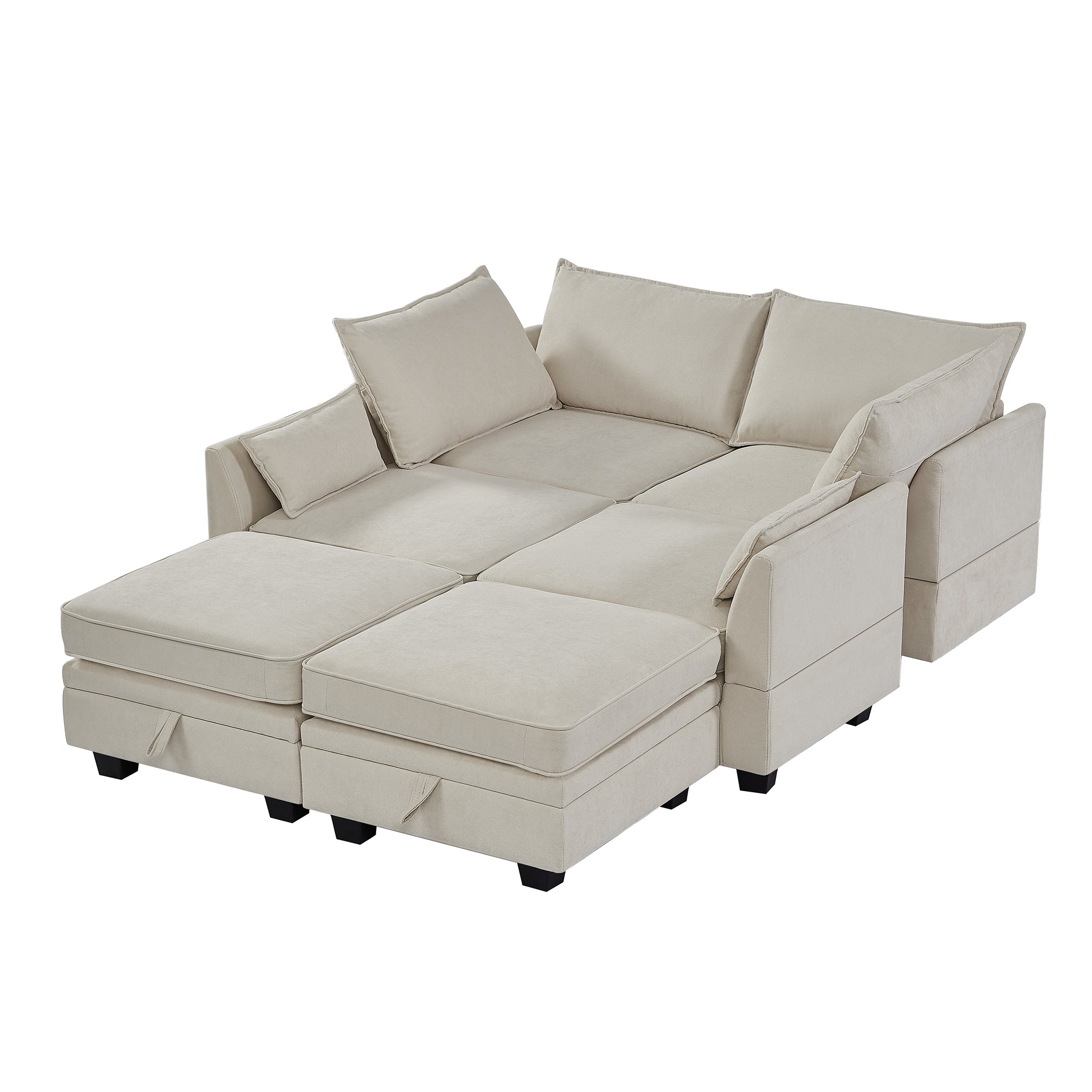 Modern Large U-Shape Modular Sectional Sofa,  Convertible Sofa Bed with Reversible Chaise - Beige